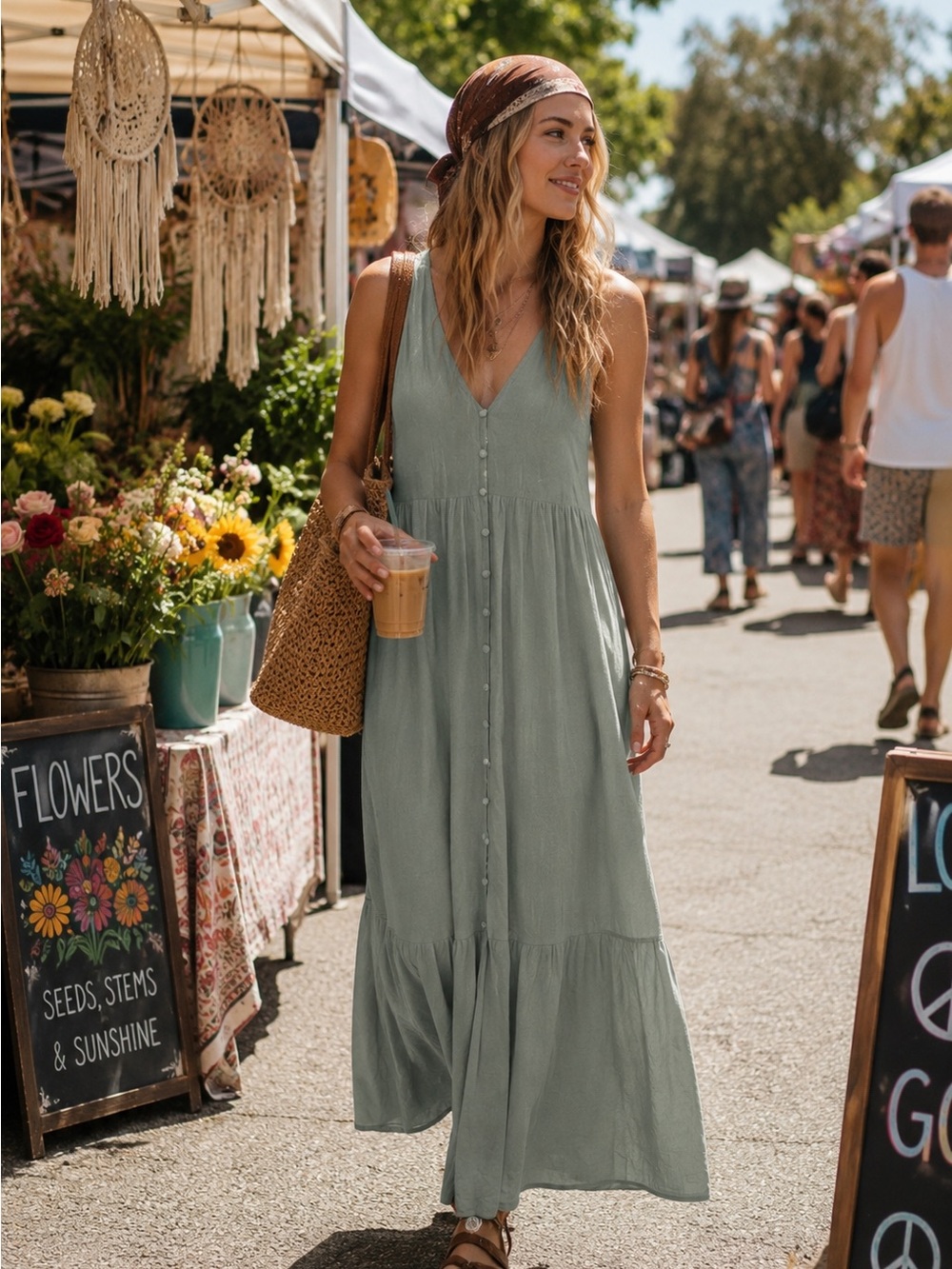 FOREVER 21 Sage Green Rayon Blend Button-Down Maxi Dress Size Juniors S